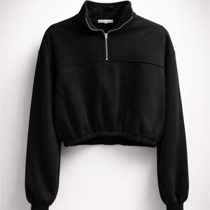 Black Half-Zip Cropped Sweatshirt